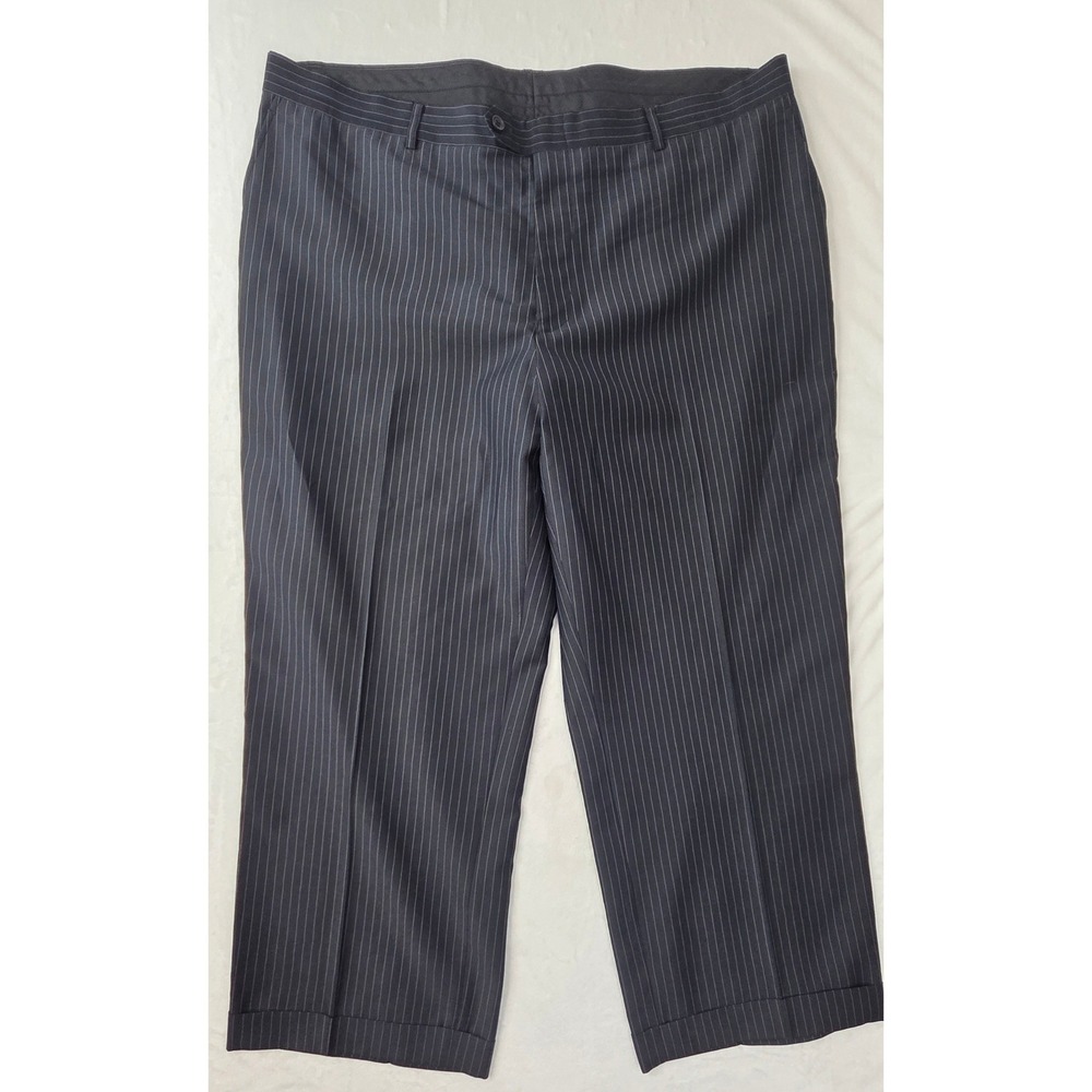 Giovanni Testi Dress Pants Women 48L Black Pinstripe Cuffed Trousers Excellent